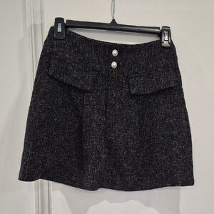 Cider Black Tweed Mini Skirt with Pearl Buttons